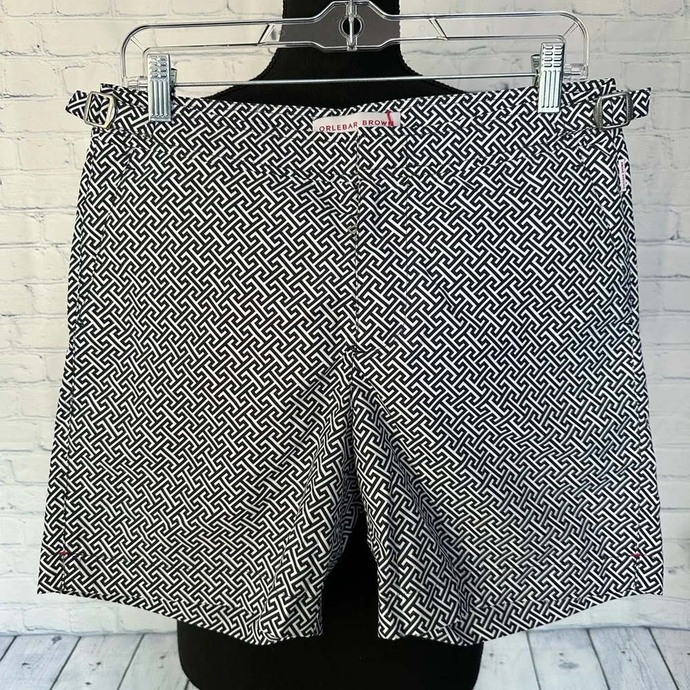 NWT Orlebar Brown Bulldog Laurito Swim Shorts - Size 30 - Navy Geometric Pattern